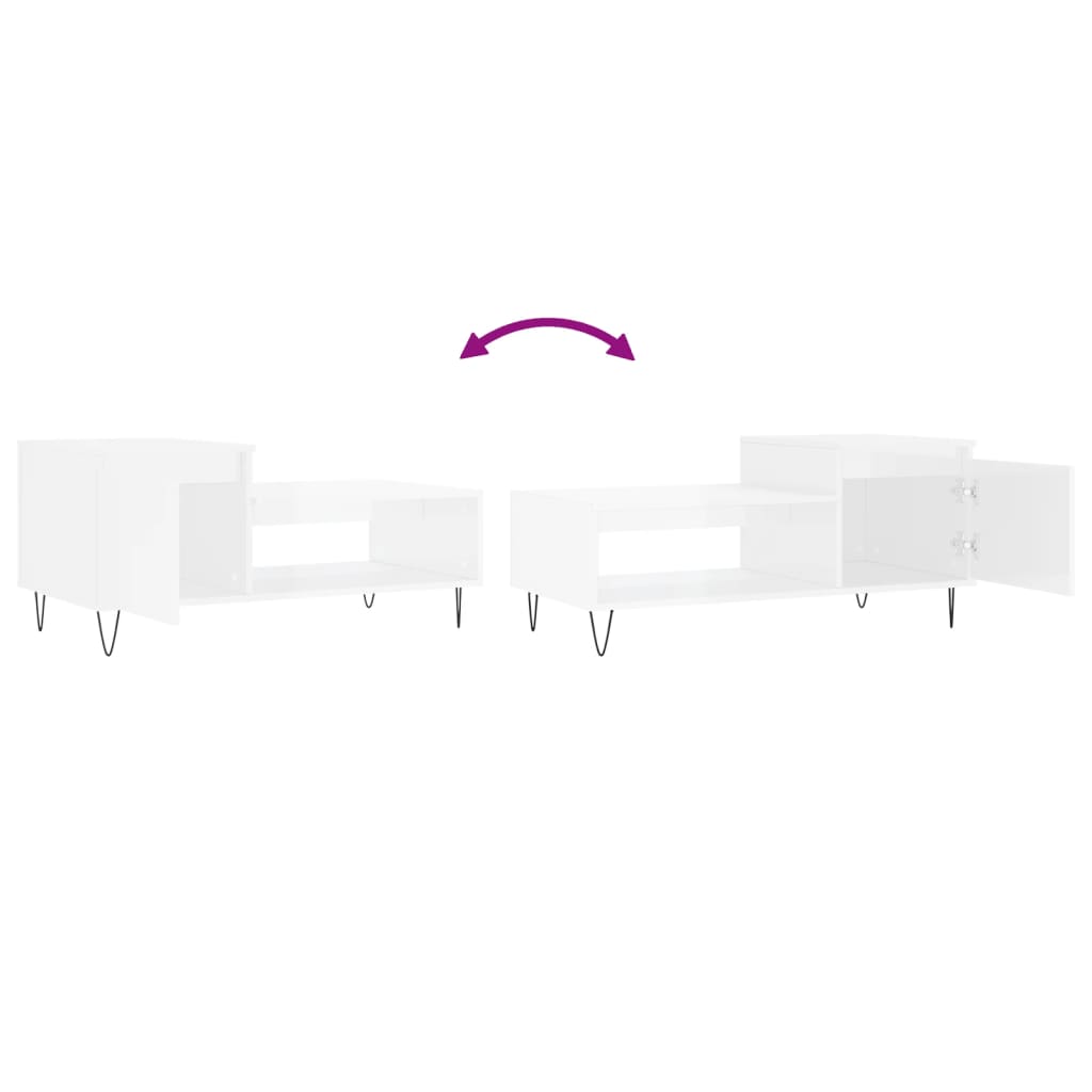  Coffee Table, High Gloss White, 100x50x45 Cm