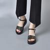 Fashion 2025 Summer Bling Chunky Platform Wedges Open Toe Slides Shoes Soft Leather Medium Heels Sandals Women Cutout Black Beach Sandal