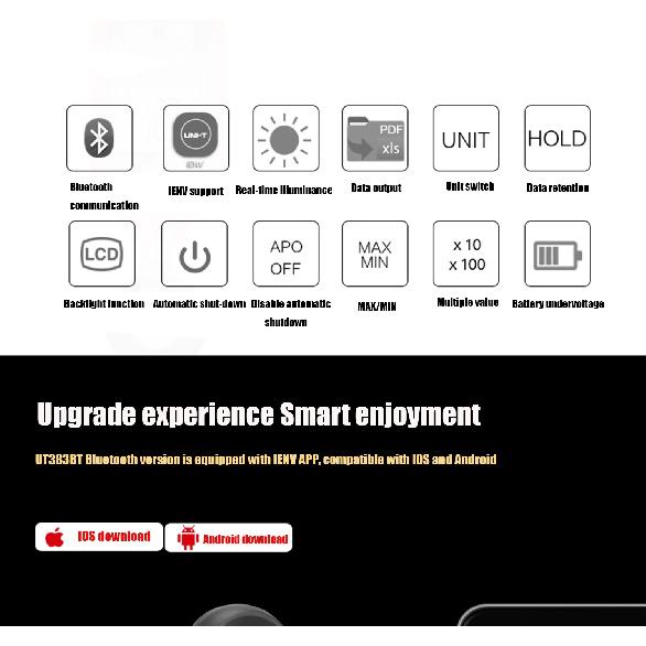 UNI-T UT383 UT383BT Digital Luxmeter Only UT383BT Bluetooth Mini Light Meter Environmental Test Equipment Handheld Illuminometer