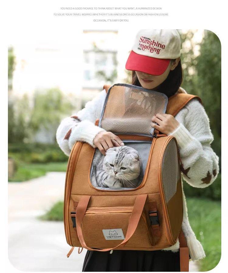 Expandable Breathable Pet Backpack: Large Capacity, Double Shoulder & Handheld for Dogs and Cats