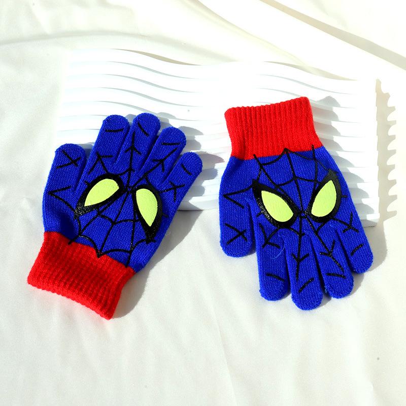 Guanti invernali caldi in maglia a mezze dita Marvel Spider-Man per bambini, guanti a muffola con eroe dei cartoni animati per bambini in età scolare dai 6 ai 12 anni