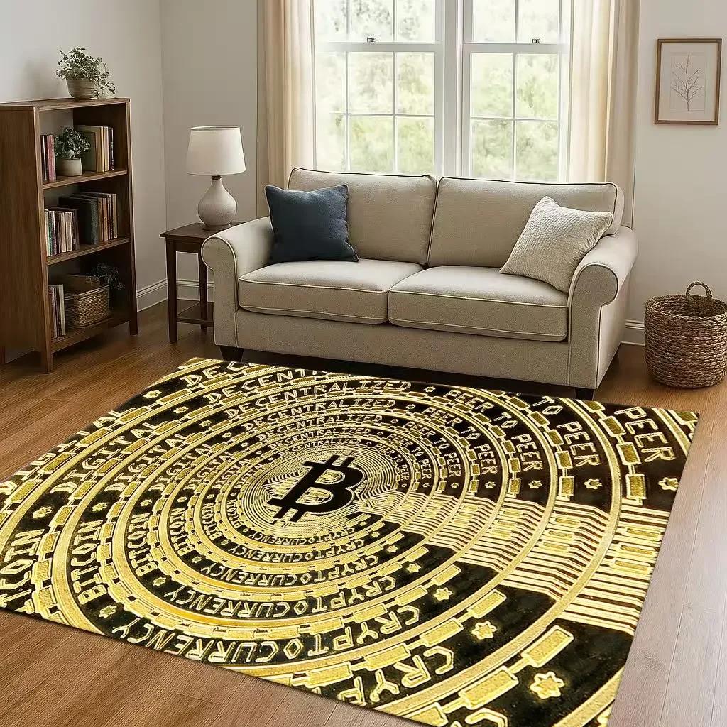 HD Rich BTC Bitcoin Circuit Board Art Cartoon Living Room Non-Slip Area Rug Carpet for Bedroom Playroom Sofa,Home Decor Doormat