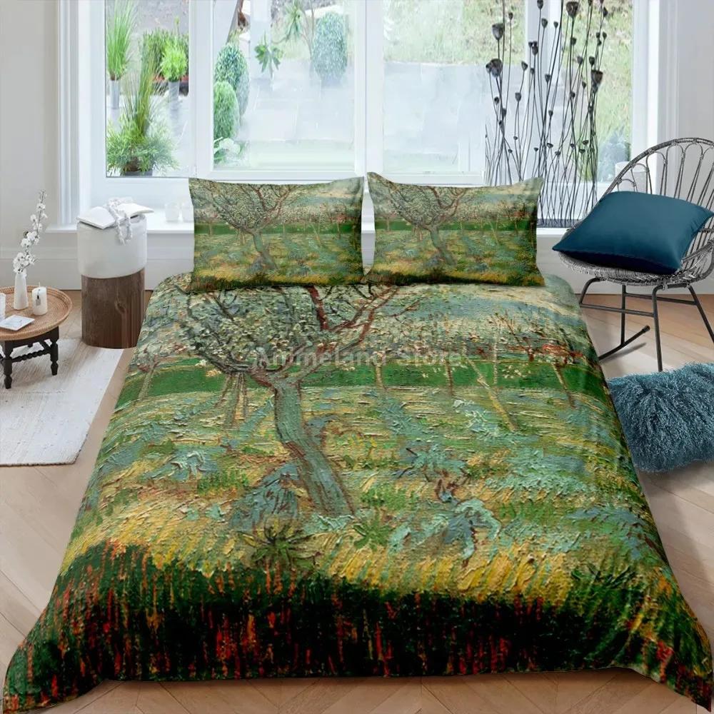 Oil Painting Van Gogh Star Sky Comfortable Duvet Quilt Cover Pillowcase Bedding Set Children Bedroom Decoration Home Textile
