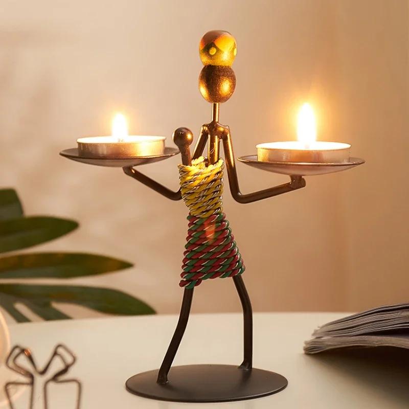 Creative Nordic Candle Holder Candlestick Romantic Candlelight Dinner Iron Men Restaurant Decor Handmade for Home Decoration