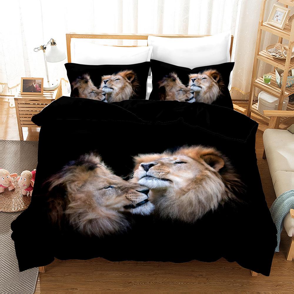 Comforter Lion King/Queen Sizewild Animal Print 3D Bedding Setbrown Lion Soft 2 Sblack