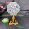 Chinese Styles Ancient Embroidery Fan Decorations Long Handle Tassels Double Side Hand Fan for Womens Girl Performances