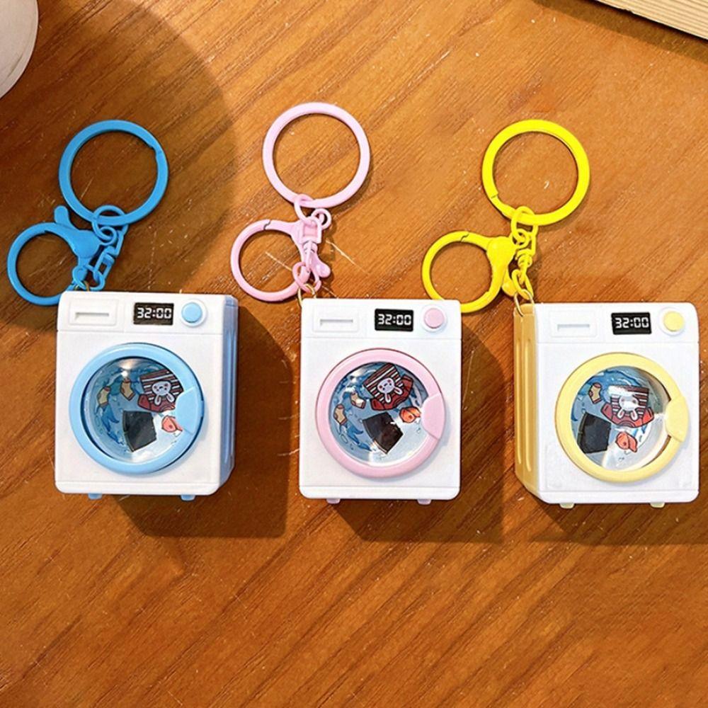 Sound Washing Machine Keychain Funny LED Light Up Keyring Cute Cartoon Bag Pendant Schoolbag