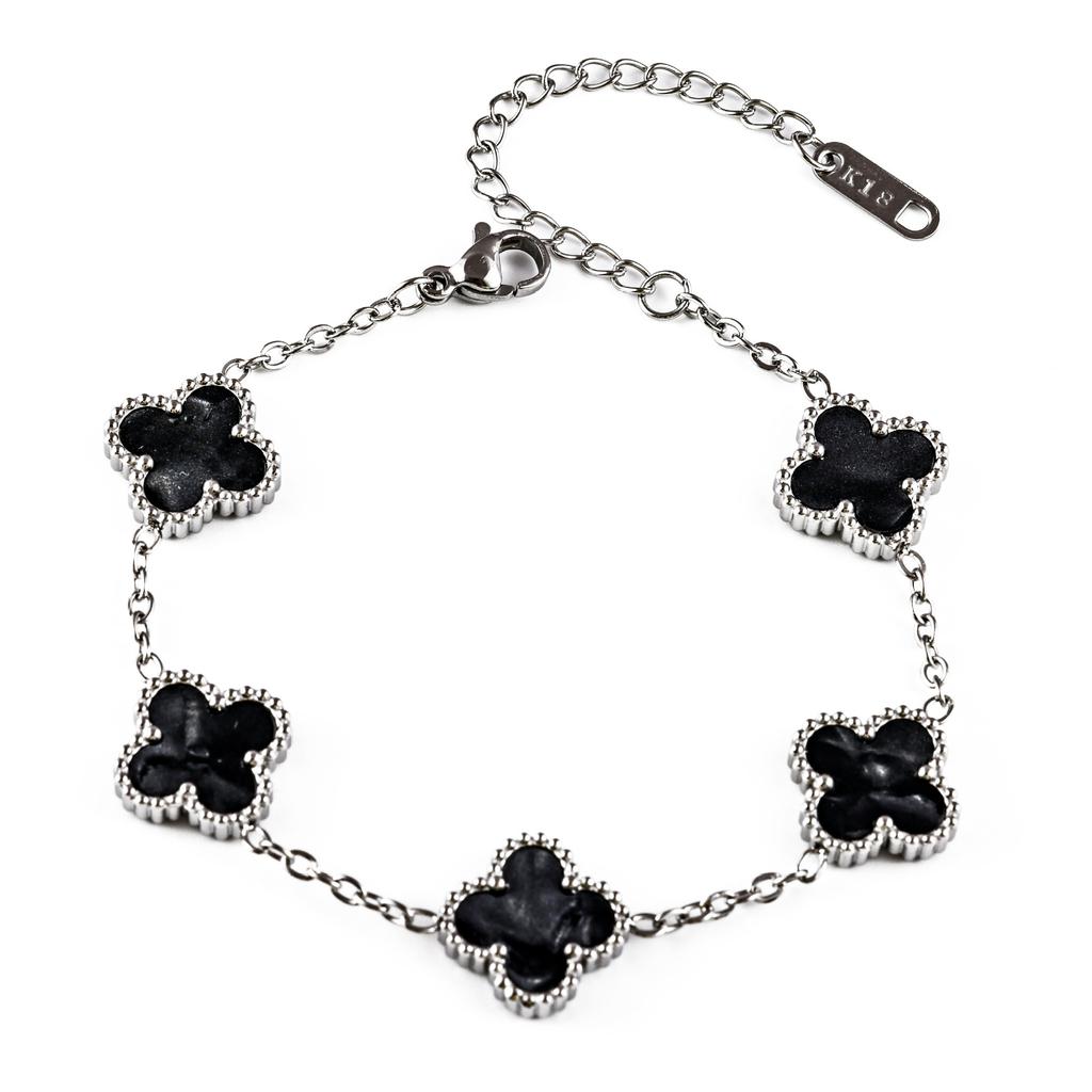 13mm Four Leaf Clover Bracelet Non Fading Double Sided Lucky Fritillaria Fashion Premium Silver