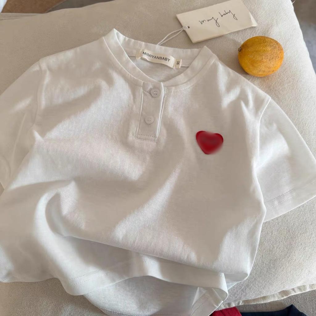 Boys Short Sleeve Polo Shirt with Heart Print Cotton Summer Top for Toddlers