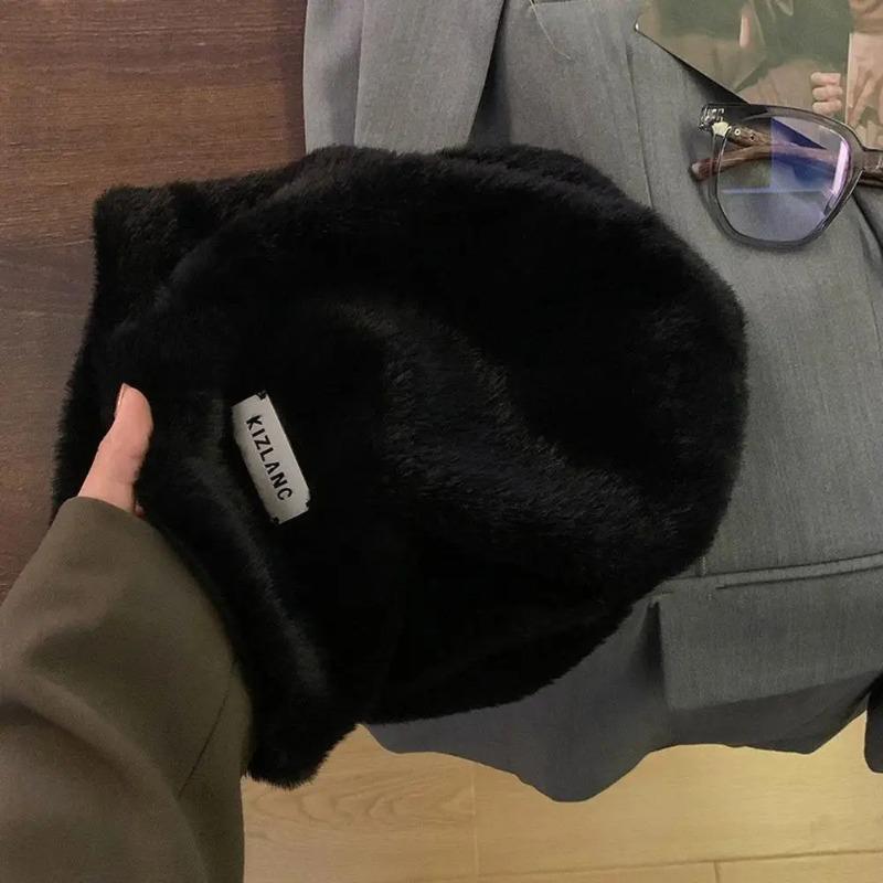 

Fashion Autumn and Winter Keep Warm Solid Color Fisherman Hat Women Big Head Circumference Ear Protection Plush Heap Heap Hat чёрный