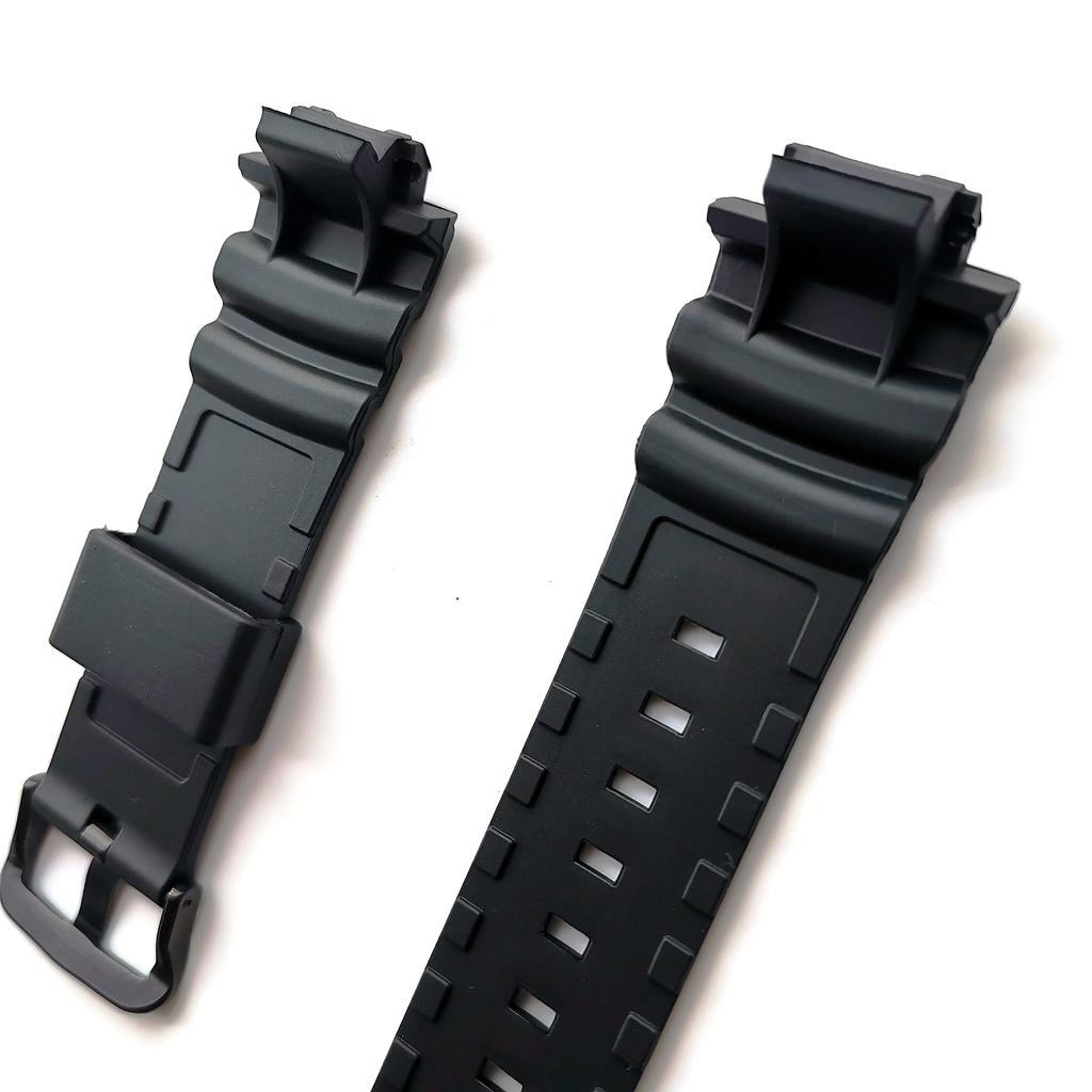Compatible Rubber Watch Strap for and Includes Tool AW-590, AW-591, AWG-M100 Watches, (Black Buckle)