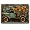 Vintage Blue Truck Metal Tin Sign Rustic Floral Wall Art 1PC