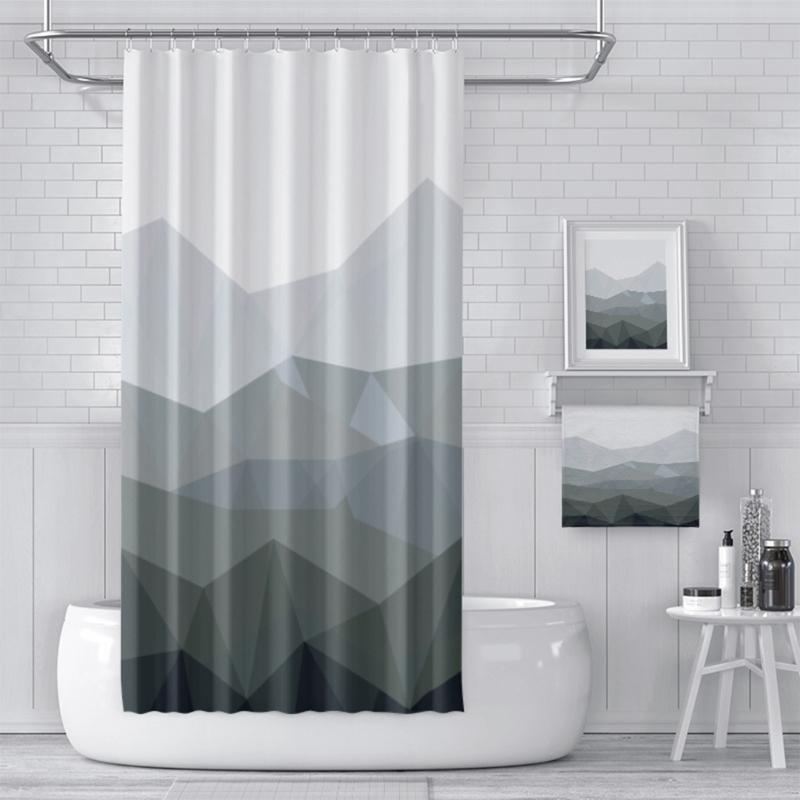 Quick Install Bathroom Curtain with 12pcs Hook Geometric Print Fabric Waterproof Shower Curtain 70.87x70.87Inches