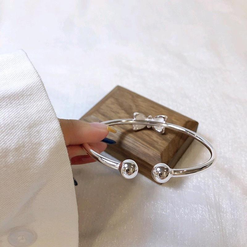 Punk Open Adjustable Cuff Bracelet For Women  Simple Sweet Wrist Bow Smooth Bangle Gift Jewelry