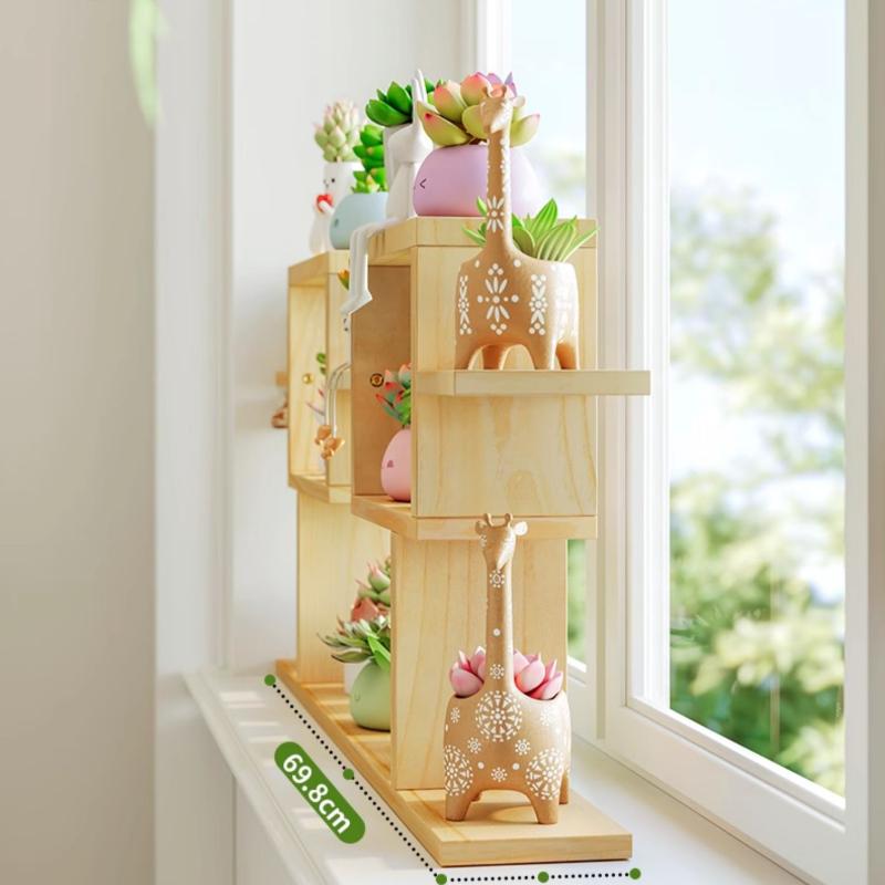 Multi-Layer Wooden Plant Stand Flower Window Sill Rack for Living Room Balcony Office Home Garden Display Storage Organizer
