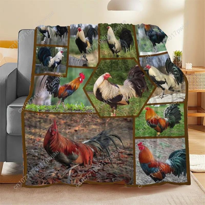 Rooster Print Flannel Throw Blanket 280GSM Premium Weight Blanket Soft Warm Machine Washable Colorful Chicken Custom blankets 75cmx90cm