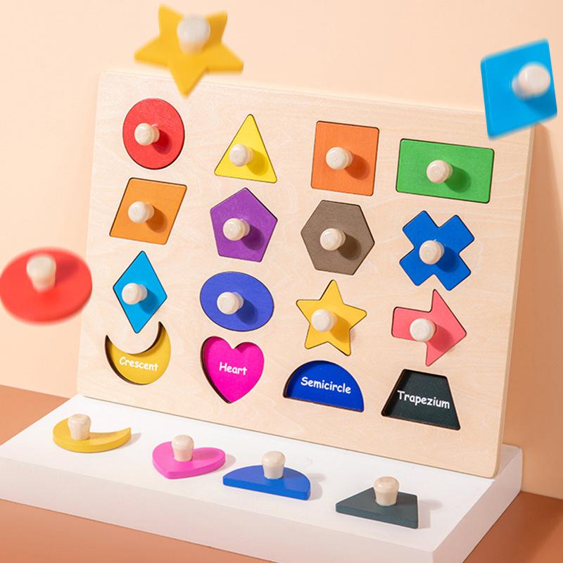 Montessori Wooden Shape Peg Puzzle Fine Motor Skills Color Sorting Board Educational Toy for Kid Classroom Learning Play