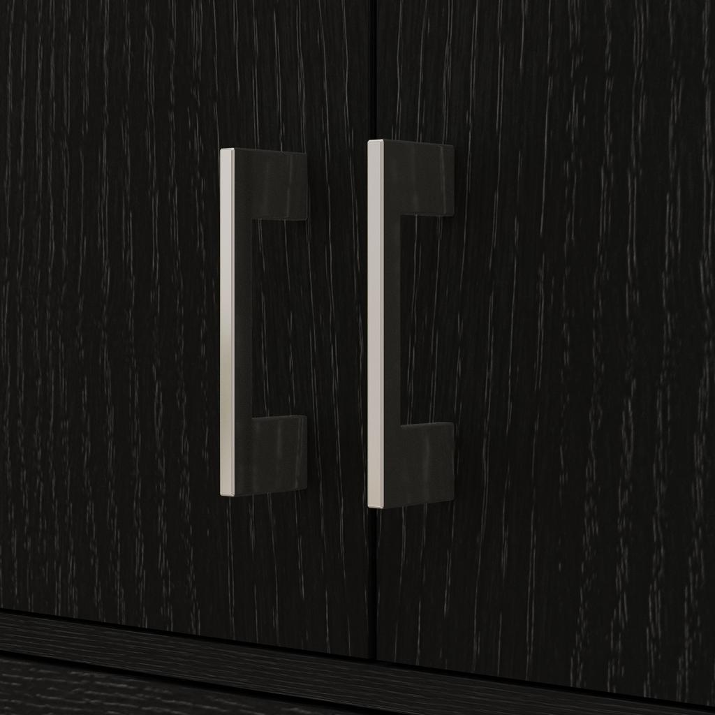 Tall buffet kitchen cabinet 4 doors 2 cupboards and 1 central drawer height 180 cm with 2 adjustable shelves black