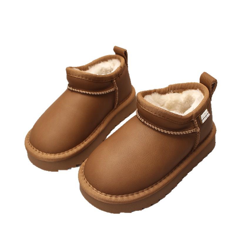 Echte Leder Kinder Winter Schneestiefel - Jungen & Mädchen Dicke Warme Baumwolle Kurze Stiefel 2025