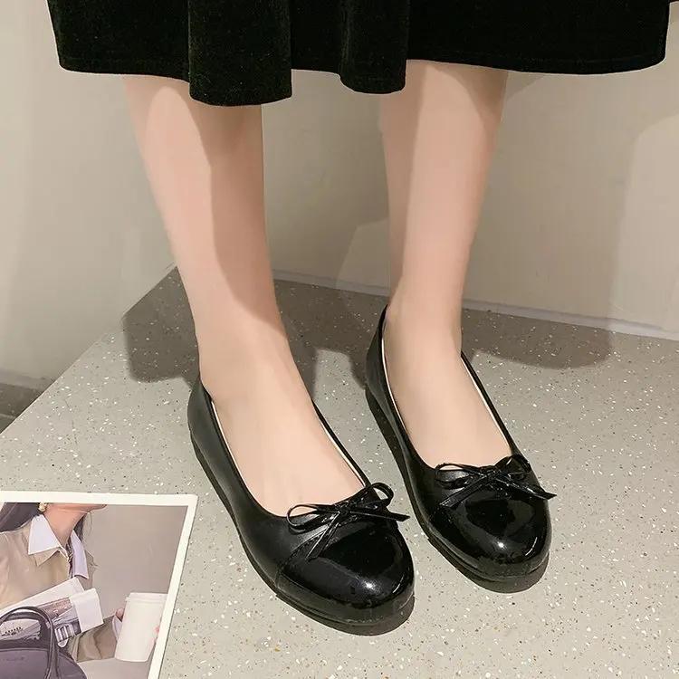 Autumn New Round Toe Women's Shoes Fashion Plus Size Shallow Flat Bow Knot Casual Single Footwear Outdoor Non Slip Ladies Shoe