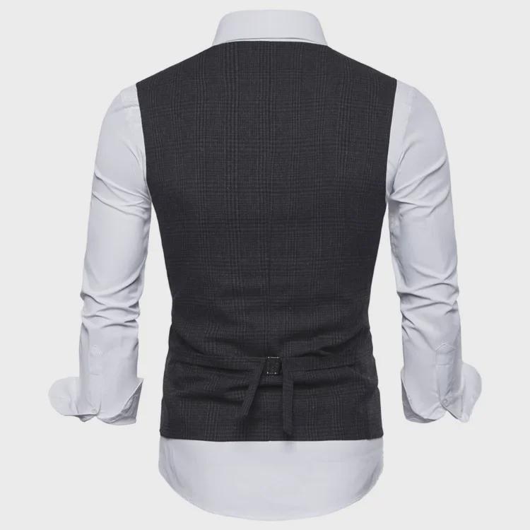 British Gentleman Plaid Waistcoat - Single-Breasted Business Vest for Men