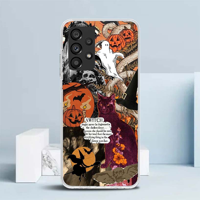 Halloween Fall Art Witch Cat Soft Cover for Samsung Galaxy A17 A37 A57 A16 A26 A36 A56 A15 A14 A55 Phone Case A13 A53 A25 A35 A2