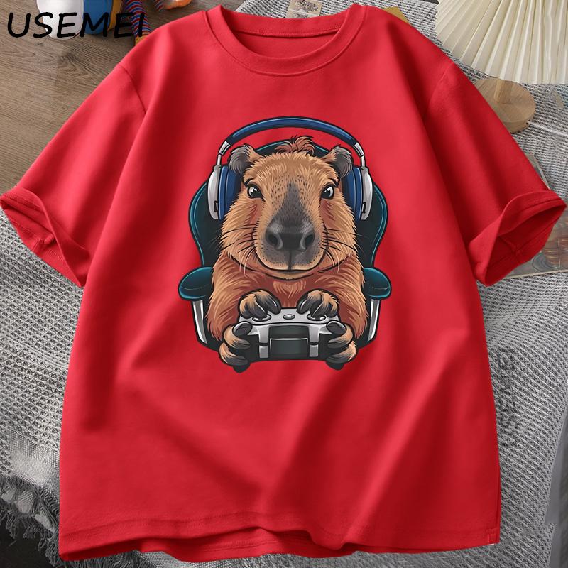

Unisex Gamer Capybara Shirt Capybara Tank Top Graphic Cute Rodent T-shirts Funny Animal Gaming Tees XXL червоний