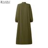 ZANZEA Women Round Neck Long Sleeve Loose Vintage Long Dress