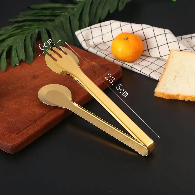 10-Styles Gold BBQ Food Tongs Stainless Steel Food Clip Cake Bread Grill Clamp Sugar Clip Ice Clip Utensils Kitchen Accessories