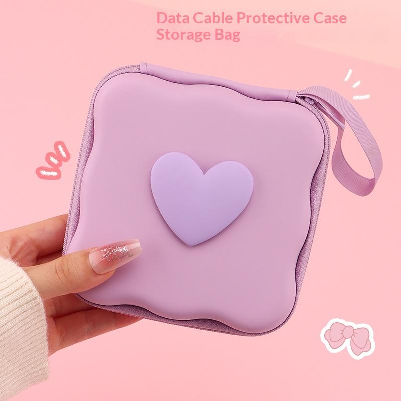Charger Lid Storage Bag Fashion 3D Heart Design Drop-resistant Protective Case Lightweight Organizer for Office School Travel
