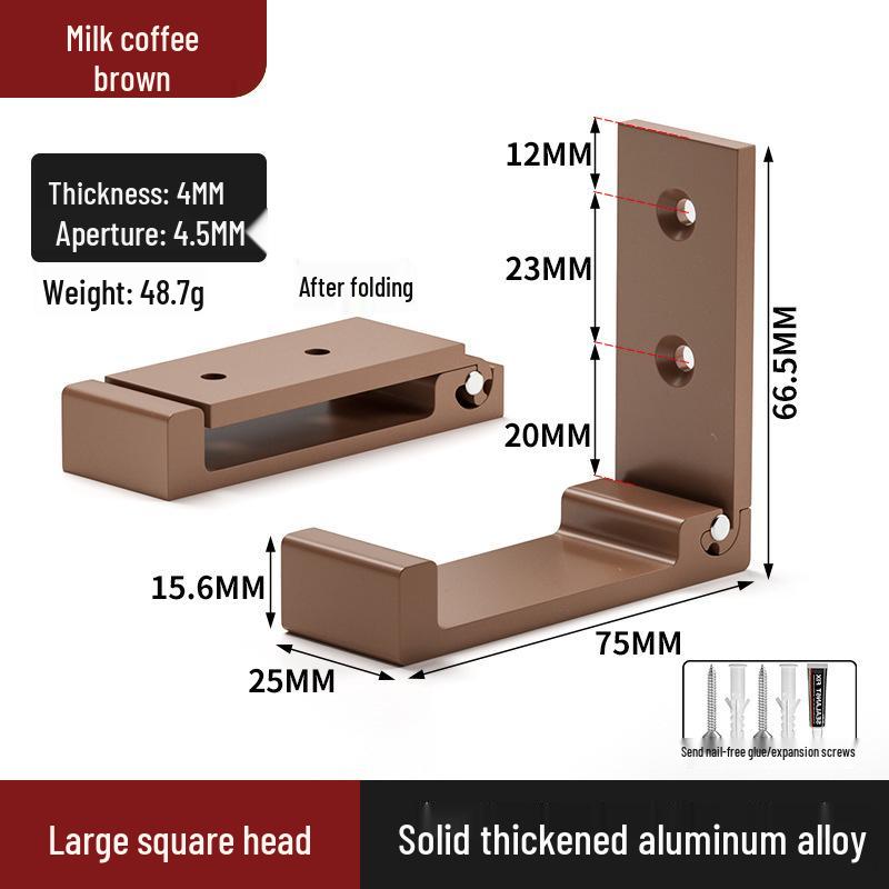 Black Aluminum Alloy Folding Wall-Mounted Coat Hook - Punch-Free, Solid Single Hook