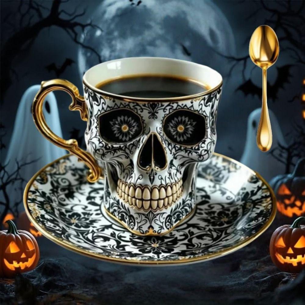 Stylish Resin Skull Coffee Mug Bonehead Design Gothic Tea Cup Set Diabolical Bonehead Cups for Coffee Lovers