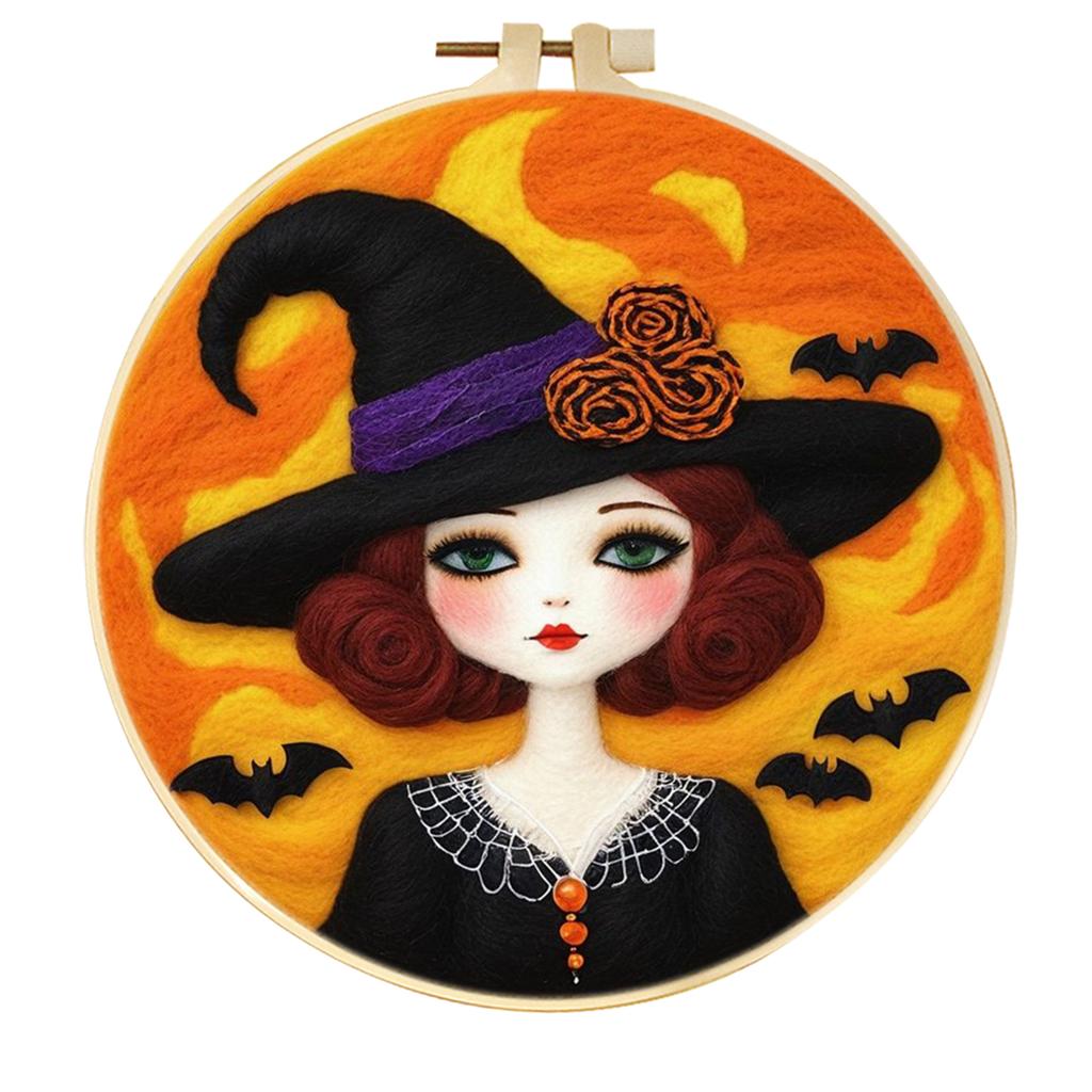 CHENISTORY Painting DIY Wool Embroidery Kit Creative Halloween DIY Wool Needle Felt Picture Craft Painting Gift Felt Needlework