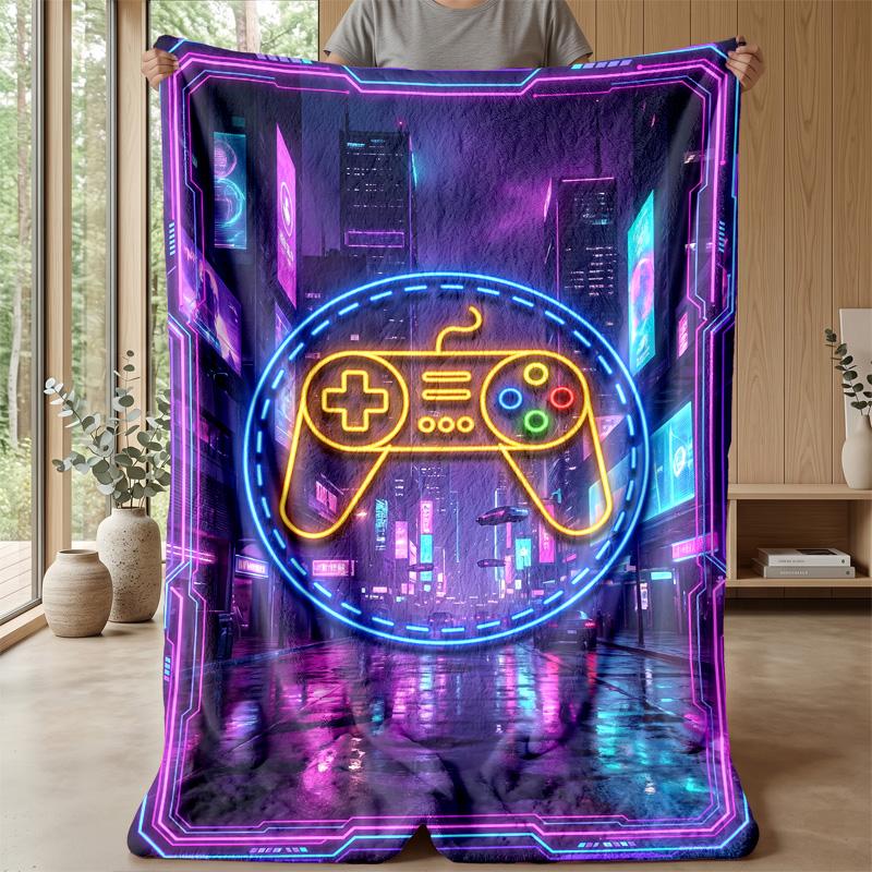 Cyberpunk Gamepad City blanket Personalized Name Flannel Blanket Soft Cozy Plush Throw for Sofa Bed Lightweight Home Decor