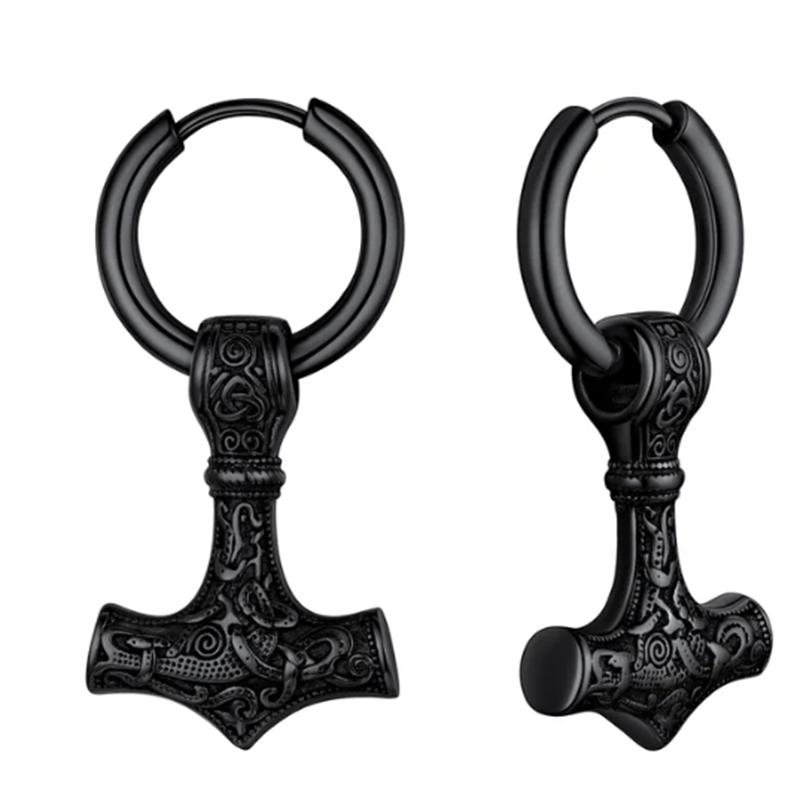 A Pair of Earrings Personality Cross Black Silver Male and Female Pendant with Titanium Steel Accessories Vintage Norse Mytholog
