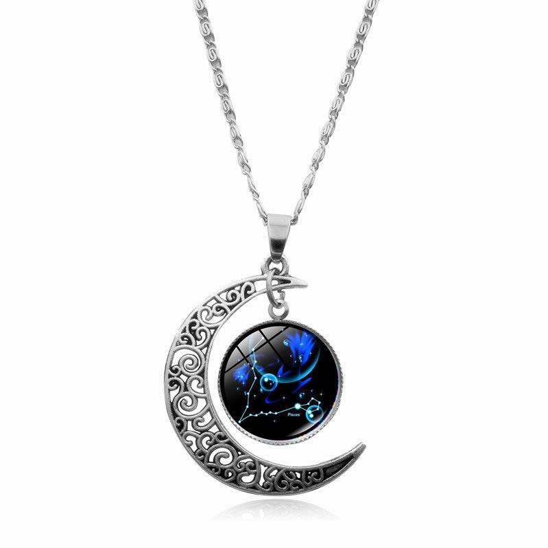 Twelve Zodiac Moonlight Gemstone Necklace Women's Fashion Accessory Collarbone Chain Birthday Gift