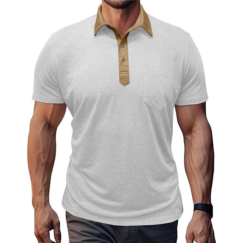 

Men s Short Sleeve Turn-Down Collar T-Shirt Men s Polo Shirt Casual Color Block Design Asymmetric Design Top S