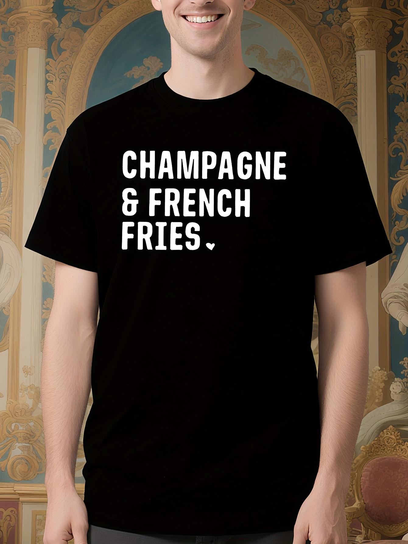 Wo Funny Champagne and French Fries Graphic Tshirt - Blac... XXXL