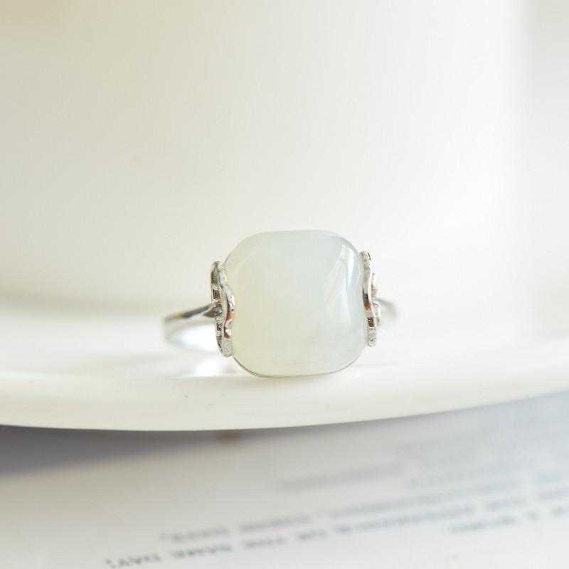 Adjustable Open Ring Women Men Vintage Style Geometric Square Jade-Inspired Copper Statement