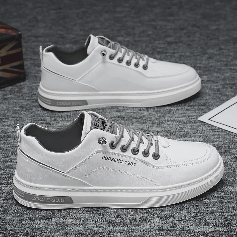 Men's Trendy Summer White Waterproof Leather Sneakers - Breathable, Casual, All-Match Low-Top Design