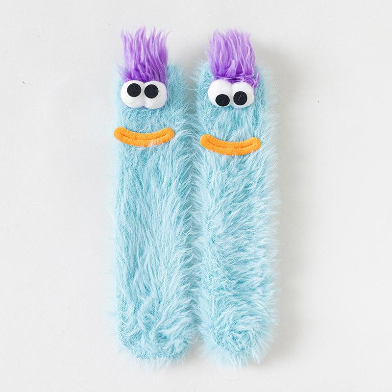 Ugly Cute Funny Socks Women's Medium Tube Socks Autumn and Winter Floor Sleeping Socks Coral Fleece Home Hair Fluffy Cute Warm
