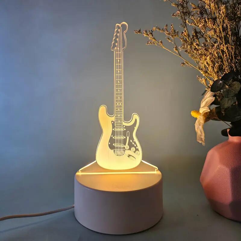 1pc Guitar 3D Night Light, 3D Optical Illusion Lamp With Touch, 7-Color Changing Ambient Light For Bedroom