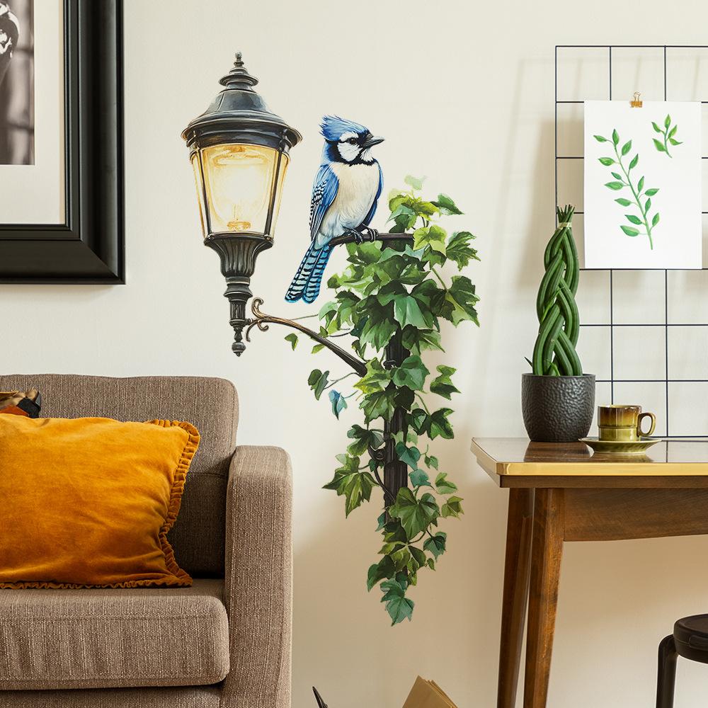 Street Lamp Bird Green Leaf Bedroom Living Room Entrance Hall Home Background Beautification Wall Stickers