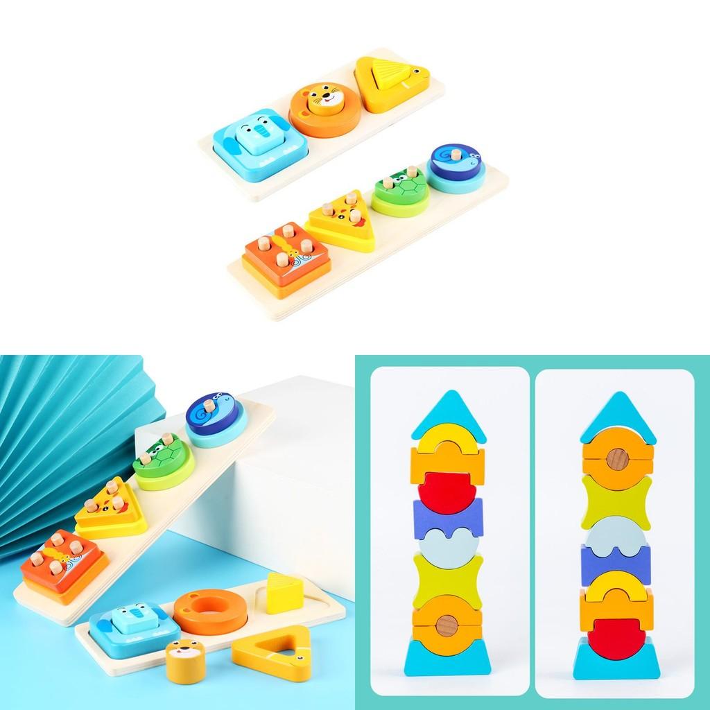 Blocks Wooden Stacking For Kids Learning Toy With Shape And Animal Matching