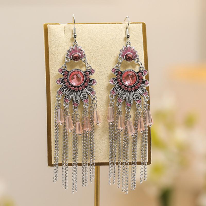 Vintage Ethnic Colorful Crystal Dangle Earrings for Women Classic Beach Chain Tassel Drop Earring Female Pendiente Bijoux