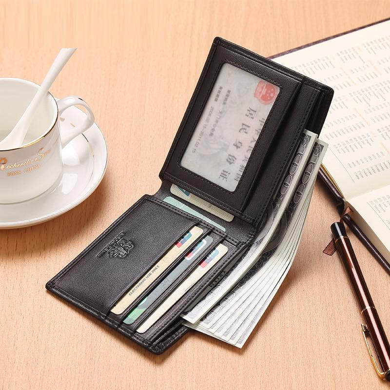 Bison Denim Mode Luxus Männer Brieftaschen Aus Echtem Leder Kurze Design Männlichen Schlank Bifold Brieftasche Tasche