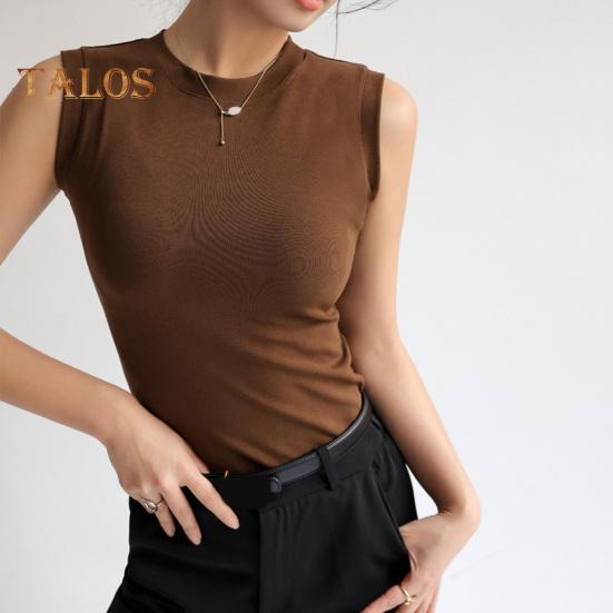 Women's Tank Top Sleeveless Cotton High Neck Crop Top Ribbed Slim Fit Basic Shirt Spring Summer Casual Outfit