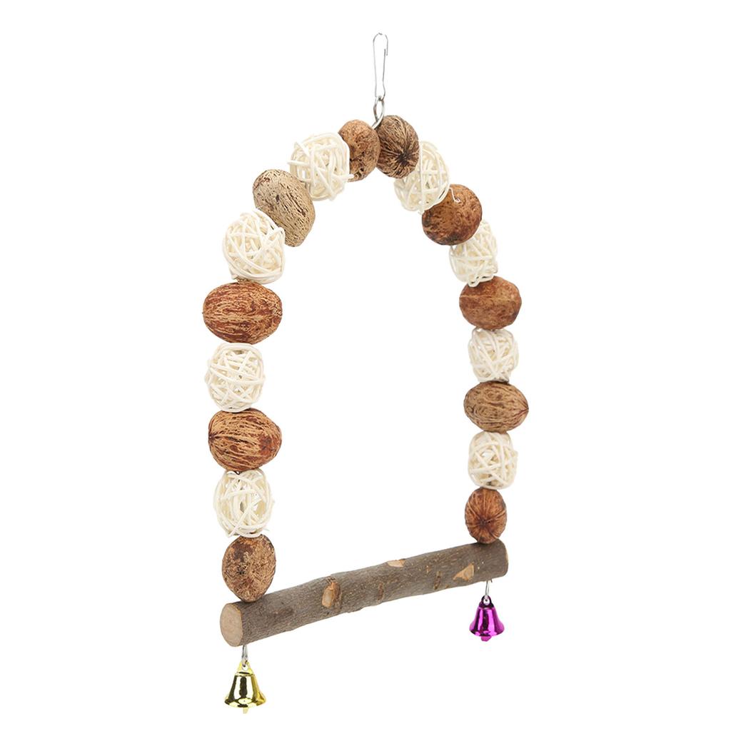 Bird Chewing Swing Wooden Pecans Rattan Hanging S Perch with Bells for Cockatiel Lovebird