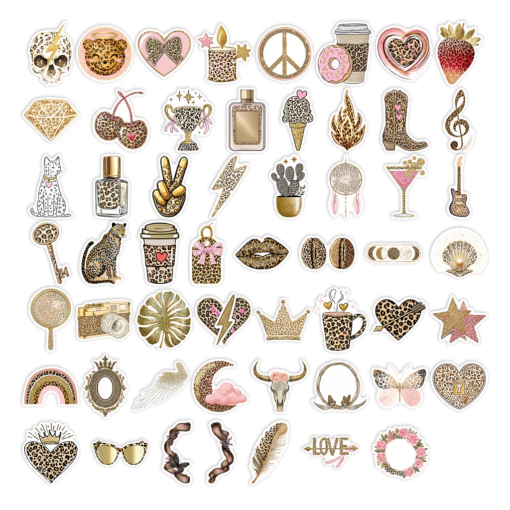 55 PZ Adesivi Graffiti Estetica Stampa Leopardo Cartoni Animati Retrò Giocattoli Fai da Te per Bottiglia Borsa da Viaggio Decalcomanie Estetiche Regali Creativi