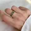 Vlen 18K Gold Plated Triple Stackable Rings Set Adjustable Beaded Jewelry for Women Elegant Elastic Rings Gift for Anniversary